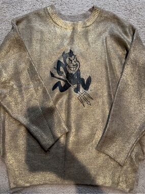 Metallic Gold ASU Crewneck Sweater with Black Sun Devil Motif